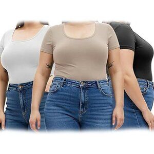 Women's Short Sleeve T-shirt Scoop Neck Tee 3 Pack 2XL Active Basic
